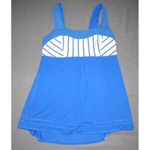 Women's Lululemon Blue‎ Striped Stretch Pleated Casual Tank Top sz. 6